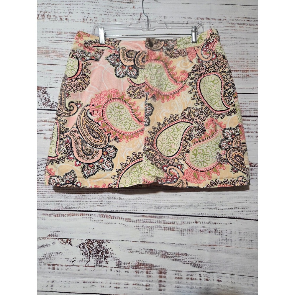 Croft & Barrow Paisley Skort Pink Green Stretch Cotton Classic Fit Size 16